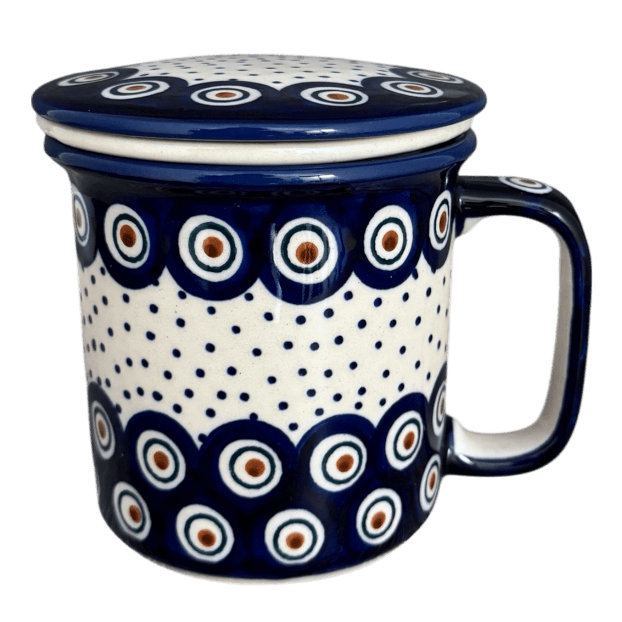 Mug, Tea Infuser Mug, 12 oz in "Peacock Dot" by Manufaktura | K073U-54K