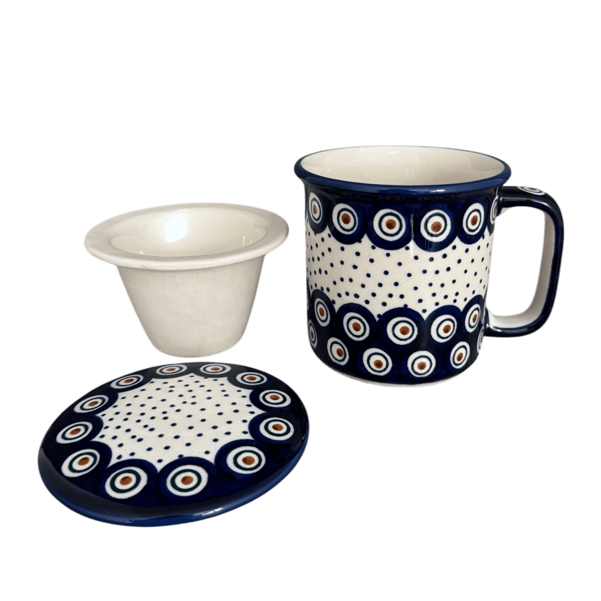 Mug, Tea Infuser Mug, 12 oz in "Peacock Dot" by Manufaktura | K073U-54K