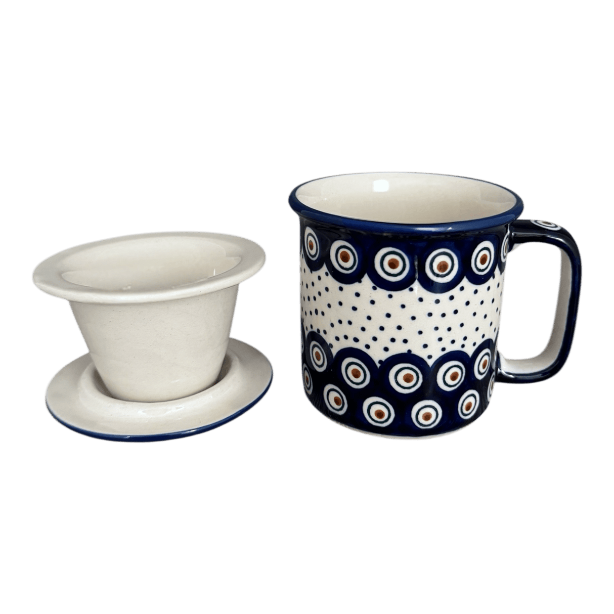 Mug, Tea Infuser Mug, 12 oz in "Peacock Dot" by Manufaktura | K073U-54K