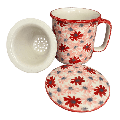 Mug, Tea Infuser Mug, 12 oz in "Scarlet Daisy" by Manufaktura | K073U-AS73