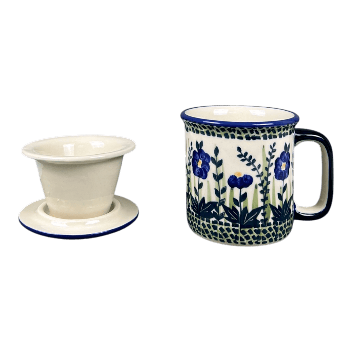Mug, Tea Infuser Mug, 12 oz in "Bouncing Blue Blossoms" by Manufaktura | K073U-IM03