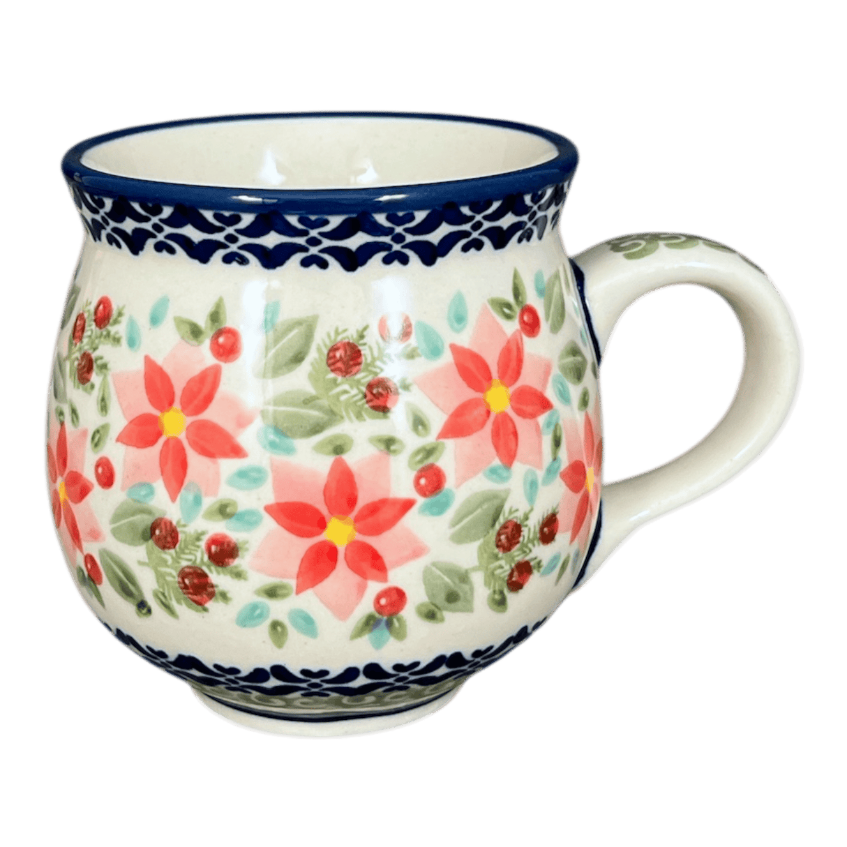 Mug, Belly Mug, 10 oz Medium in "Pink Poinsettia" by Manufaktura | K090S-PS14