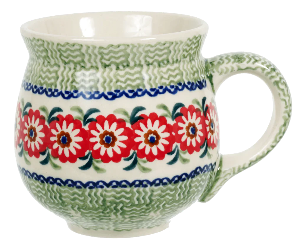 Mug, Belly Mug, 10 oz Medium in "Woven Reds" by Manufaktura | K090T-P181