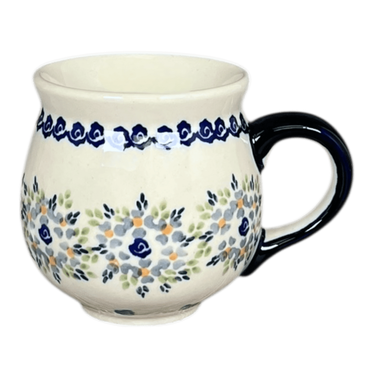 Mug, Belly Mug, 10 oz Medium in "Blue Rose Wreath" by Manufaktura | K090U-P318