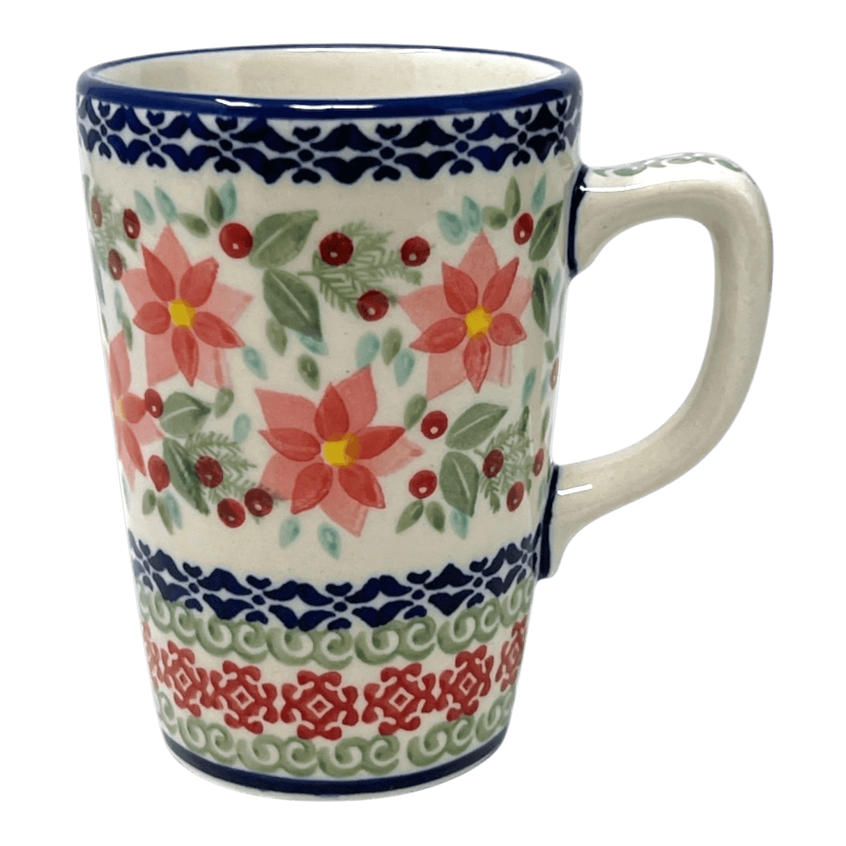 Mug, Pluton Mug, 12 oz in "Pink Poinsettia" by Manufaktura | K096S-PS14