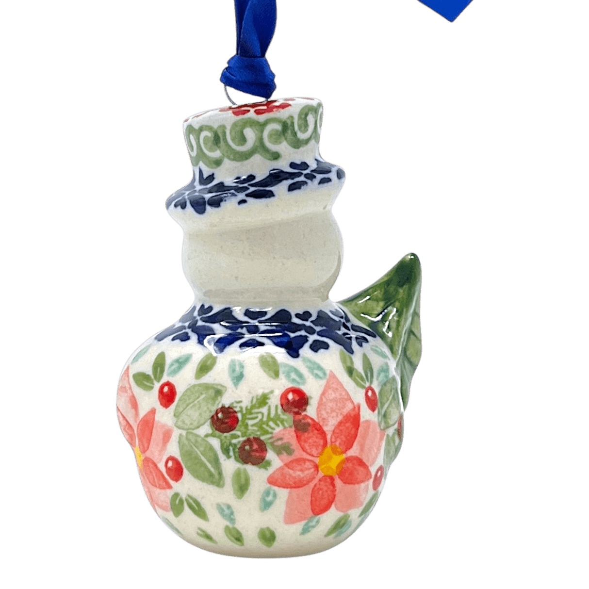 Ornament, Snowman with Tree, 2" in "Pink Poinsettia" by Manufaktura | K143S-PS14