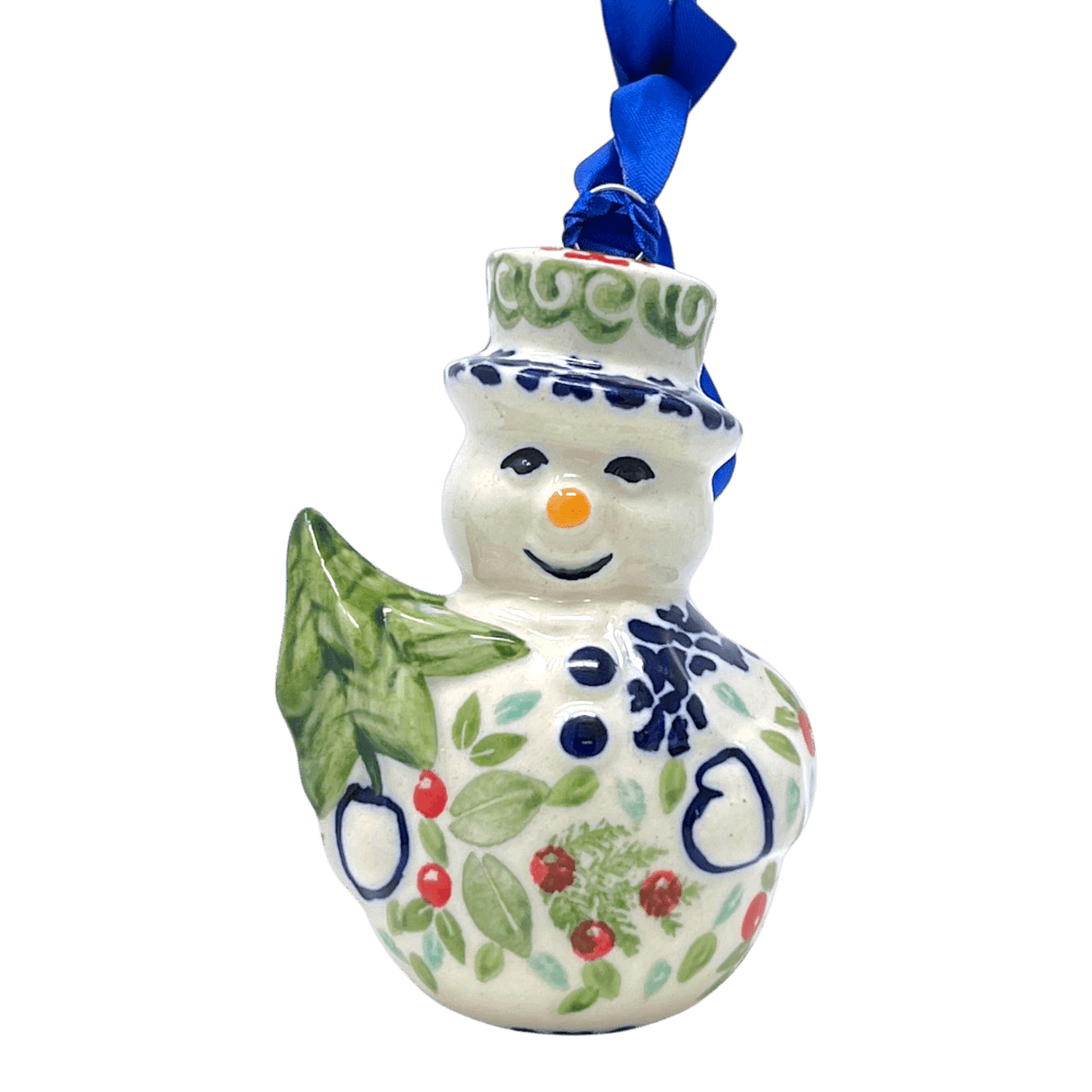 Ornament, Snowman with Tree, 2" in "Pink Poinsettia" by Manufaktura | K143S-PS14