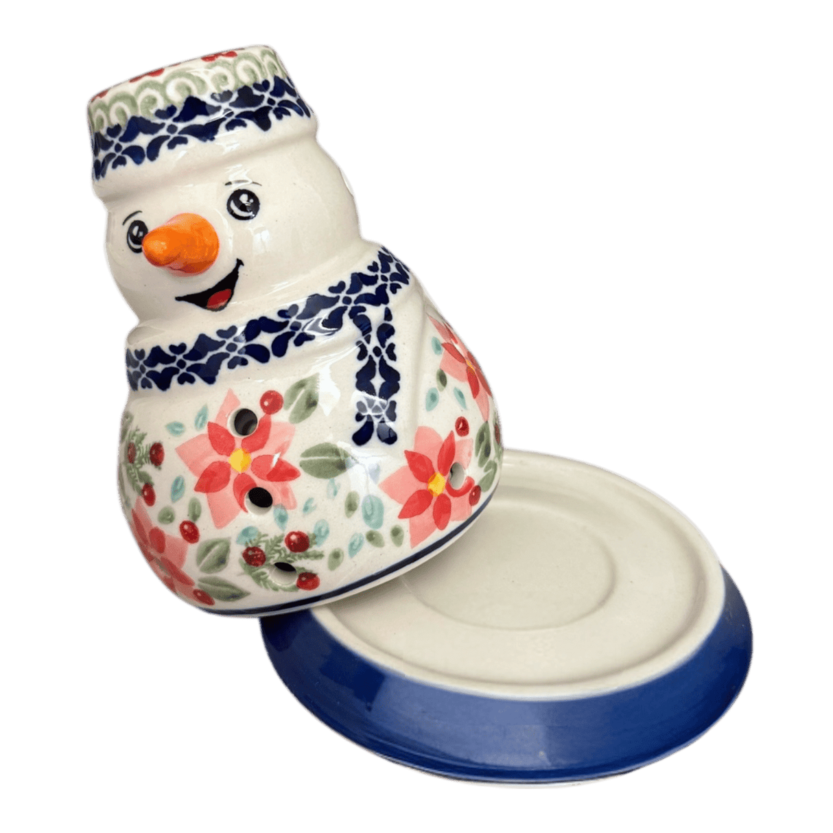 Luminary, Snowman, 5" in "Pink Poinsettia" by Manufaktura | L026S-PS14