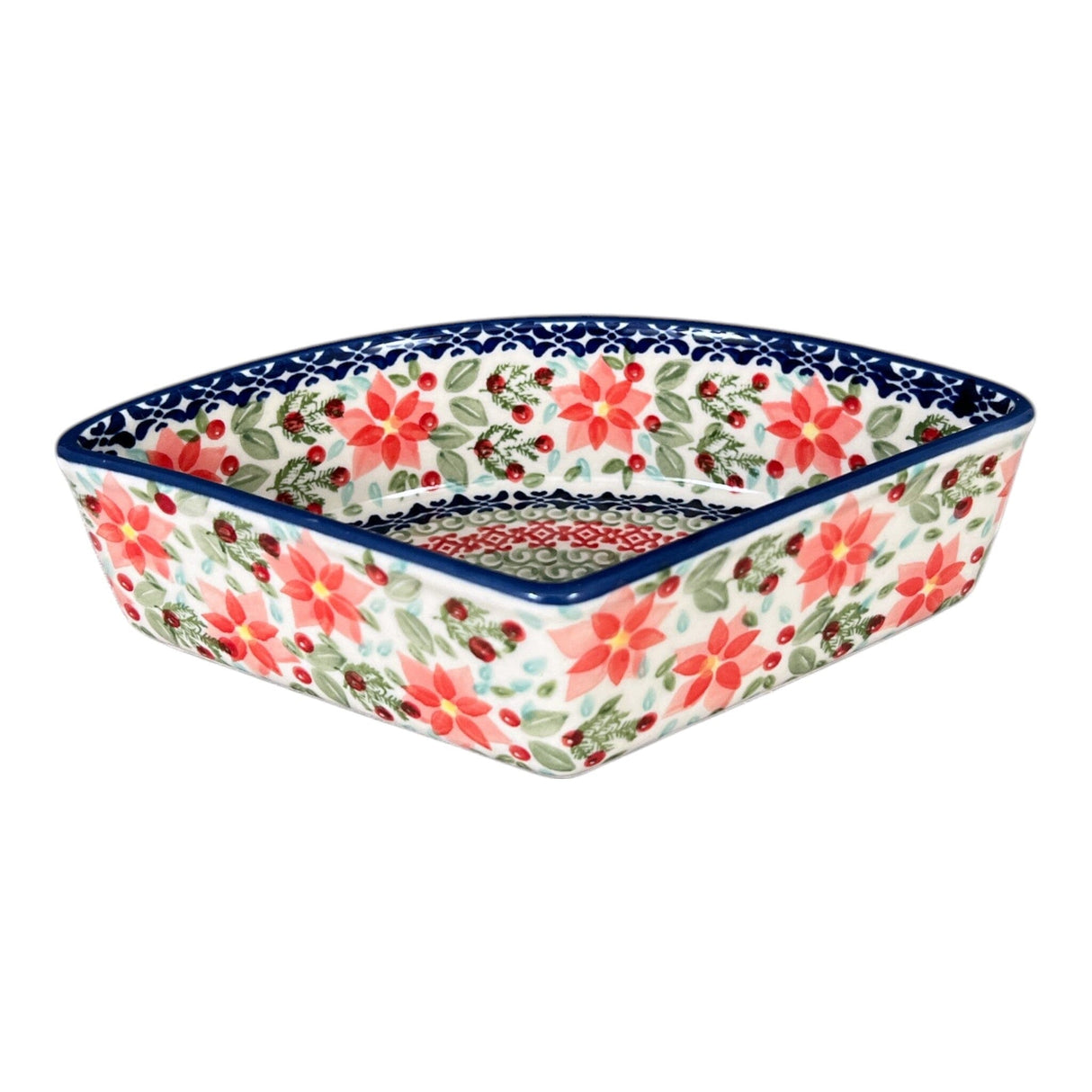 Bowl, Wedge-Shaped, 5" x 8.5" in "Pink Poinsettia" by Manufaktura | M048S-PS14