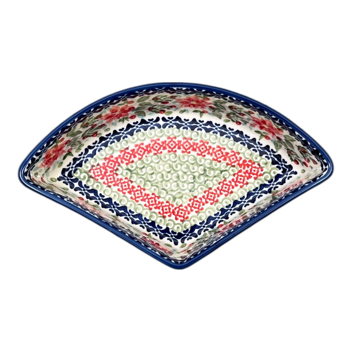 Bowl, Wedge-Shaped, 5" x 8.5" in "Pink Poinsettia" by Manufaktura | M048S-PS14