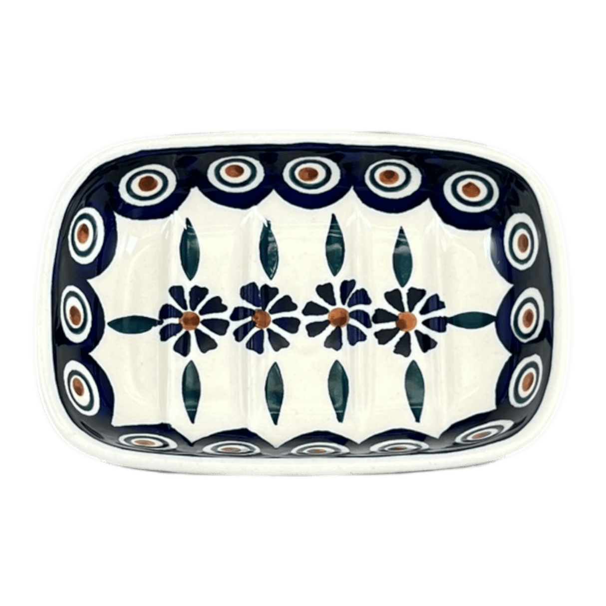 Soap Dish, Rectangular, 5" x 3.25" in "Floral Peacock" by Manufaktura | M063T-54KK