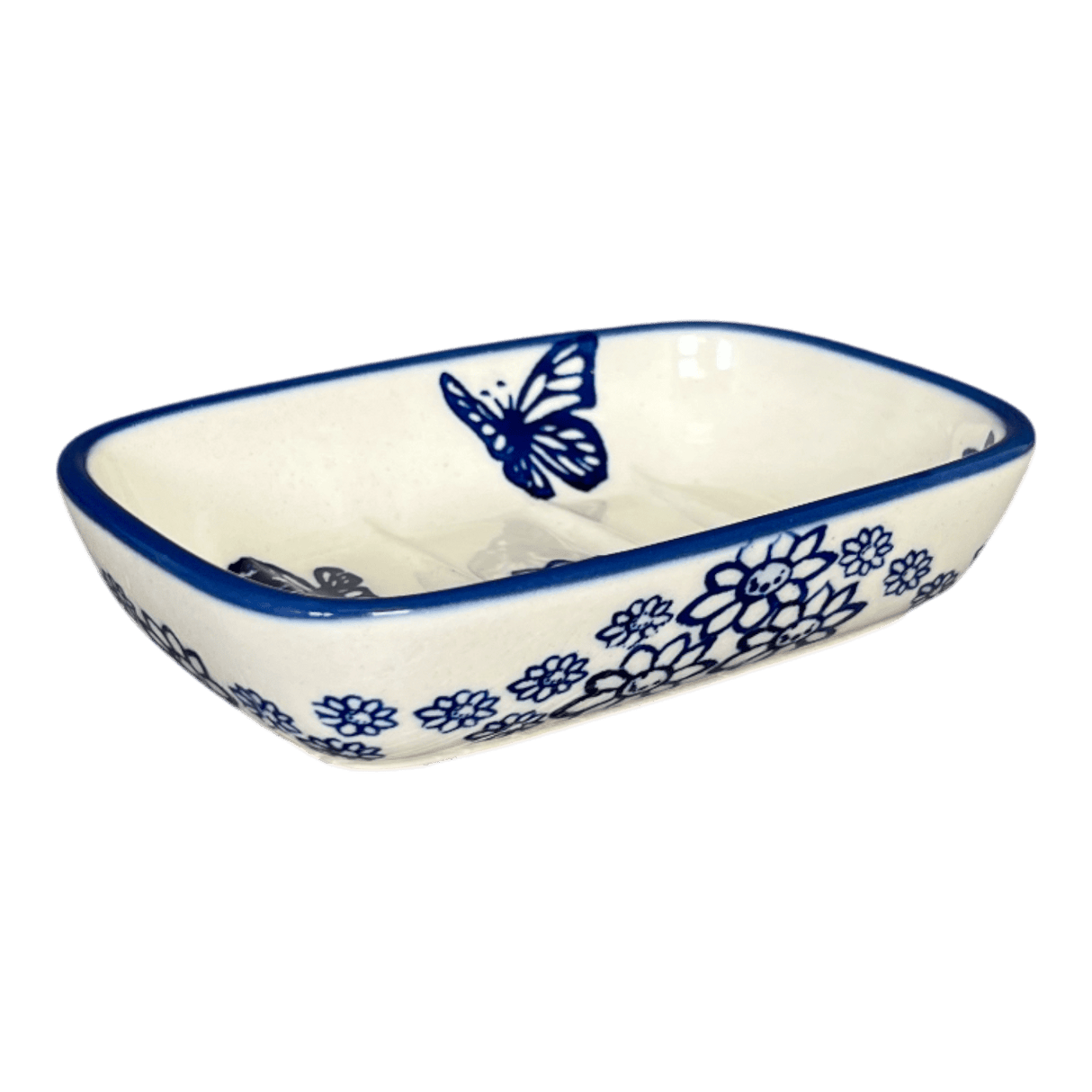 Soap Dish, Rectangular, 5" x 3.25" in "Butterfly Garden" by Manufaktura | M063T-MOT1