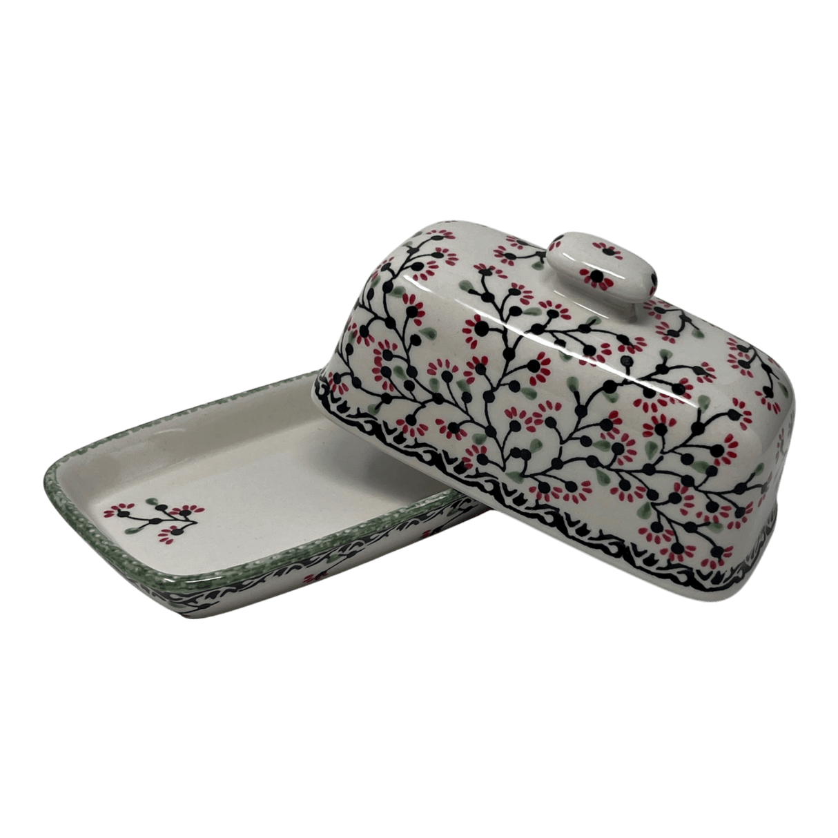 Butter Dish, American, 4" x 7.5" in "Cherry Blossoms" by Manufaktura | M074S-DPGJ
