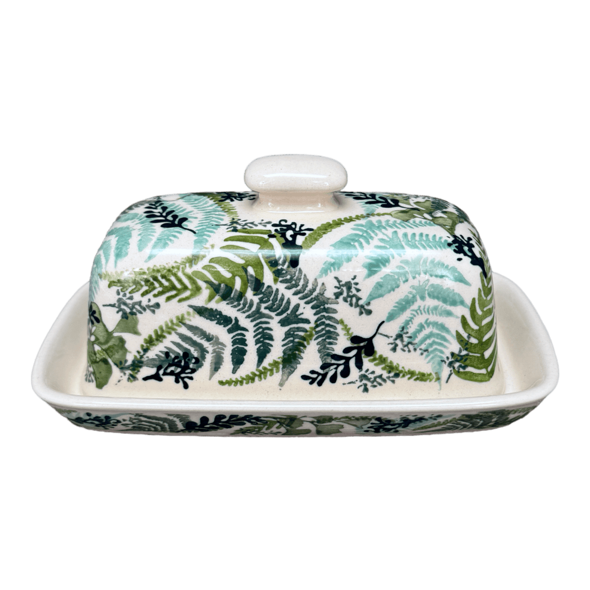 Butter Dish, American, 4" x 7.5" in "Scattered Ferns" by Manufaktura | M074S-GZ39