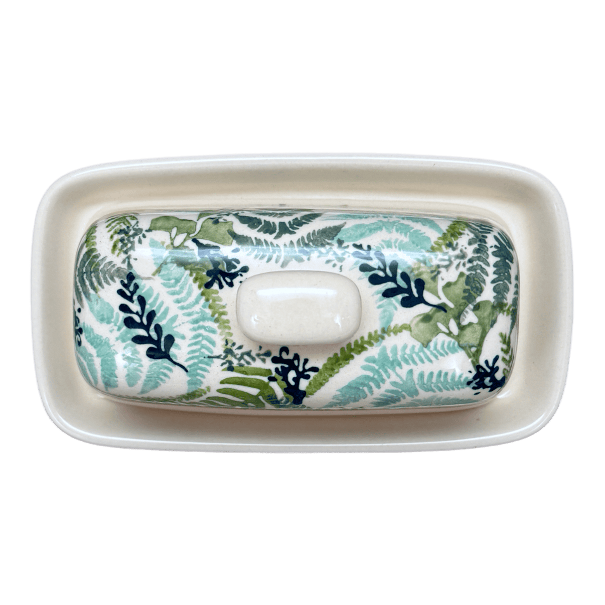 Butter Dish, American, 4" x 7.5" in "Scattered Ferns" by Manufaktura | M074S-GZ39