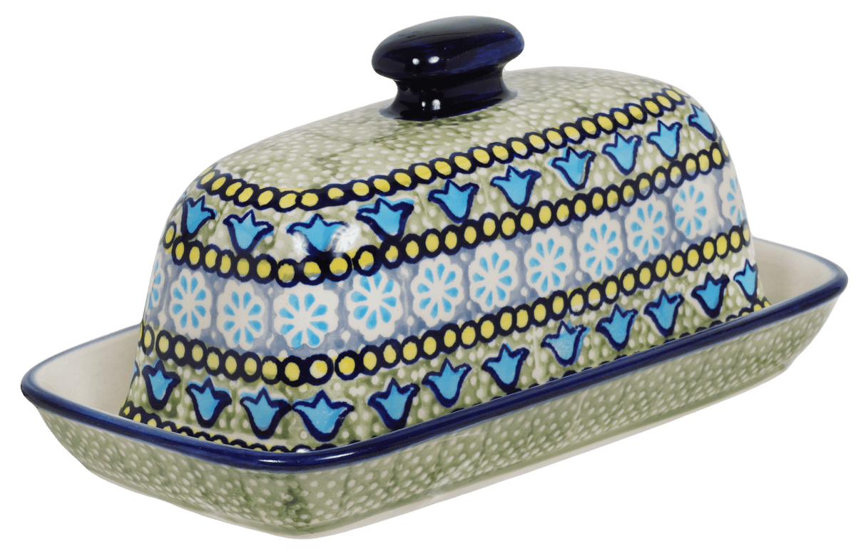 Butter Dish, American, 4" x 7.5" in "Blue Bells" by Manufaktura | M074S-KLDN