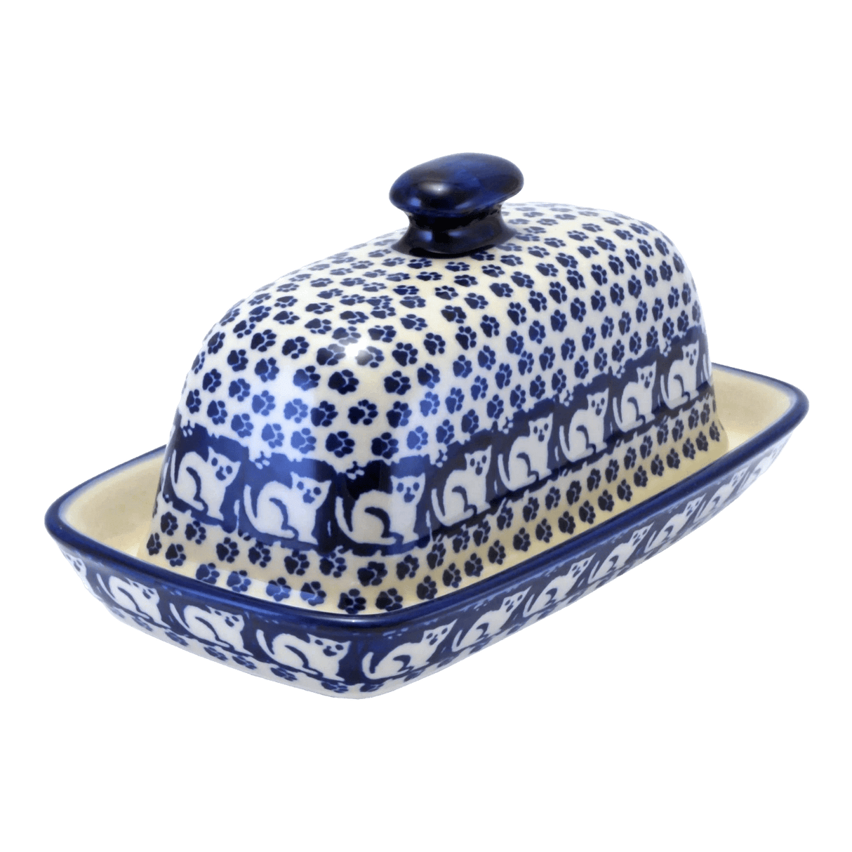 Butter Dish, American, 4" x 7.5" in "Kitty Cat Path" by Manufaktura | M074T-KOT6