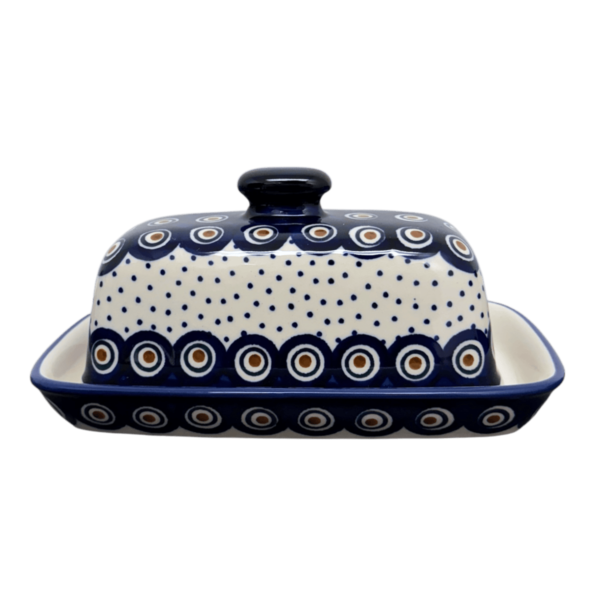 Butter Dish, American, 4" x 7.5" in "Peacock Dot" by Manufaktura | M074U-54K