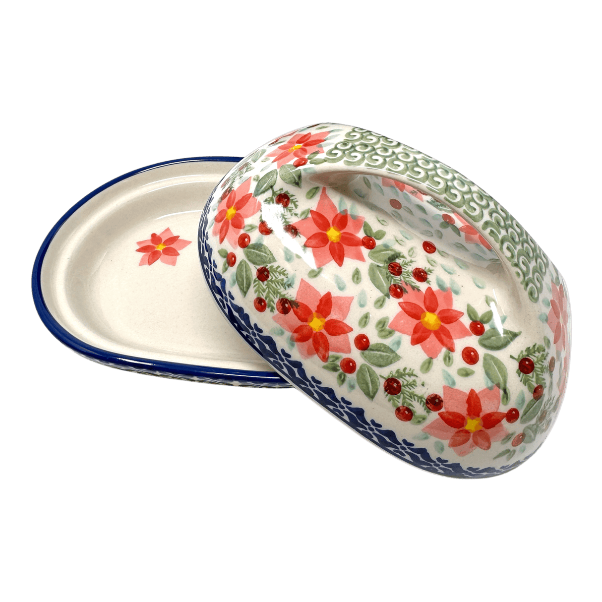Butter Dish, Fancy, 5" x 7" in "Pink Poinsettia" by Manufaktura | M077S-PS14