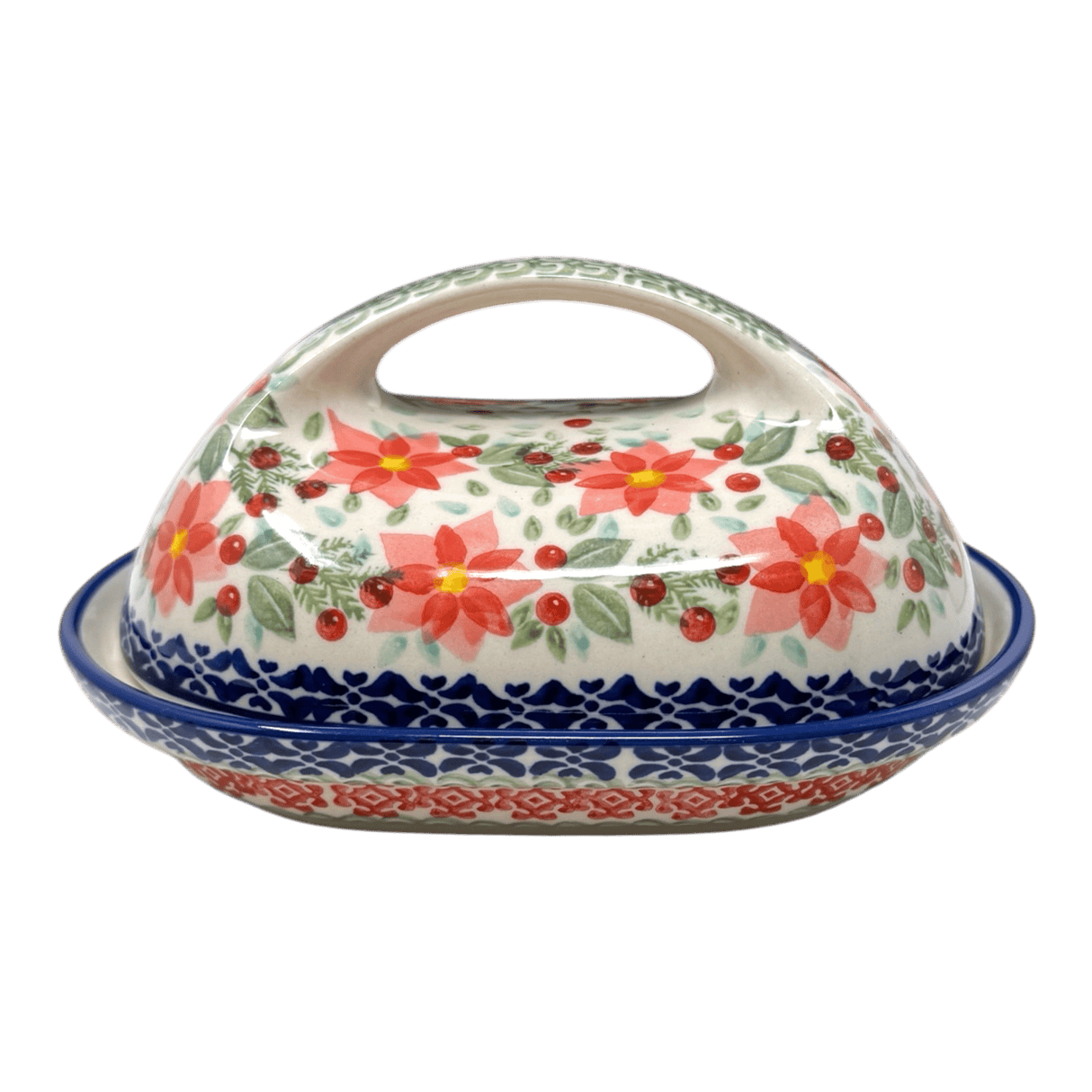 Butter Dish, Fancy, 5" x 7" in "Pink Poinsettia" by Manufaktura | M077S-PS14