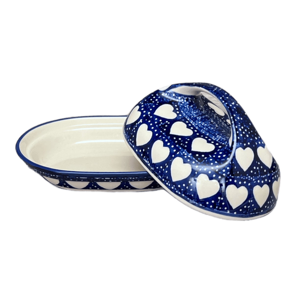 Butter Dish, Fancy, 5" x 7" in "Sea of Hearts" by Manufaktura | M077T-SEA