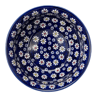 A picture of a Polish Pottery 9" Bowl (Midnight Daisies) | M086S-S002 as shown at PolishPotteryOutlet.com/products/9-bowl-midnight-daisies-m086s-s002