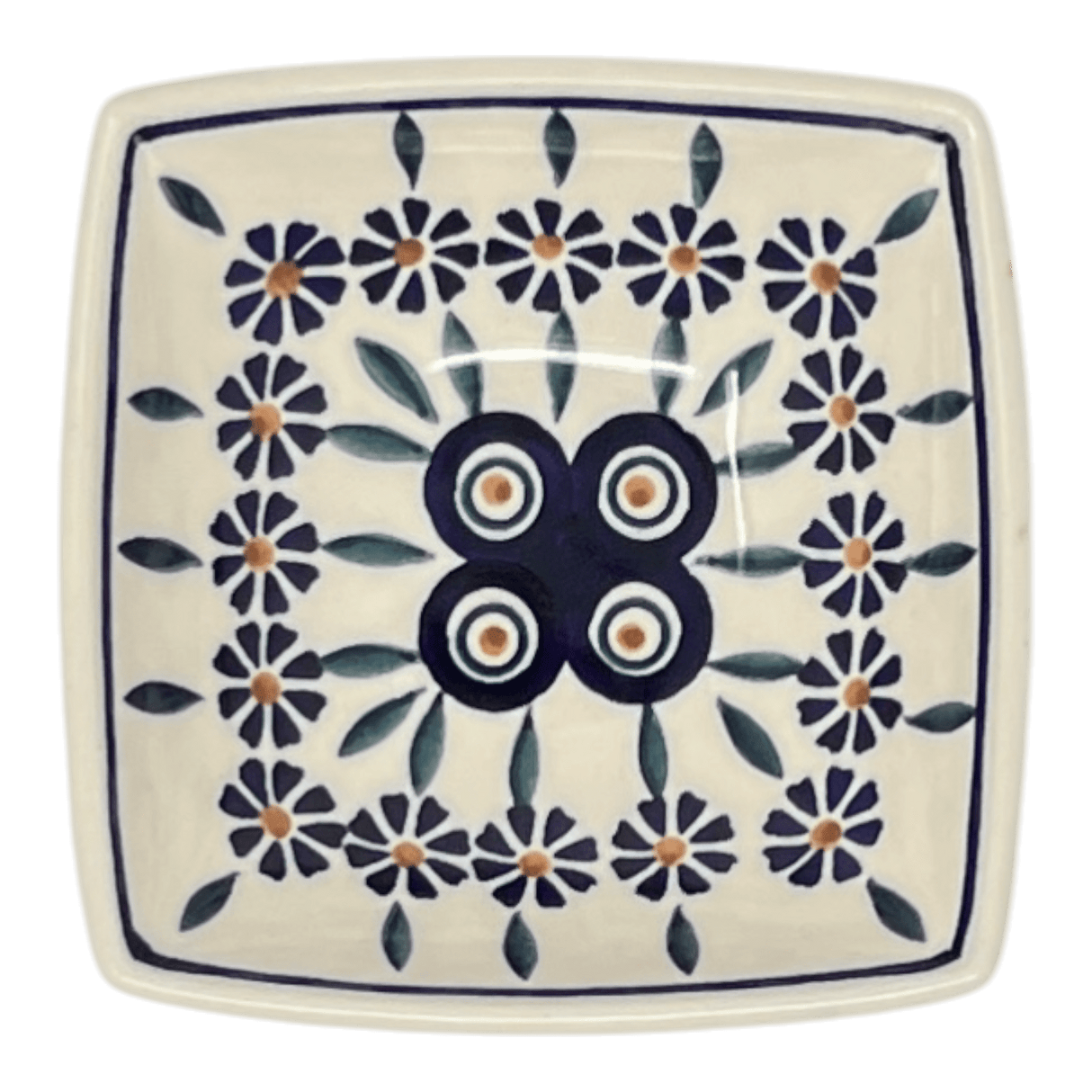 Bowl, Square, Nut, Small, 5.25" in "Floral Peacock" by Manufaktura | M105T-54KK