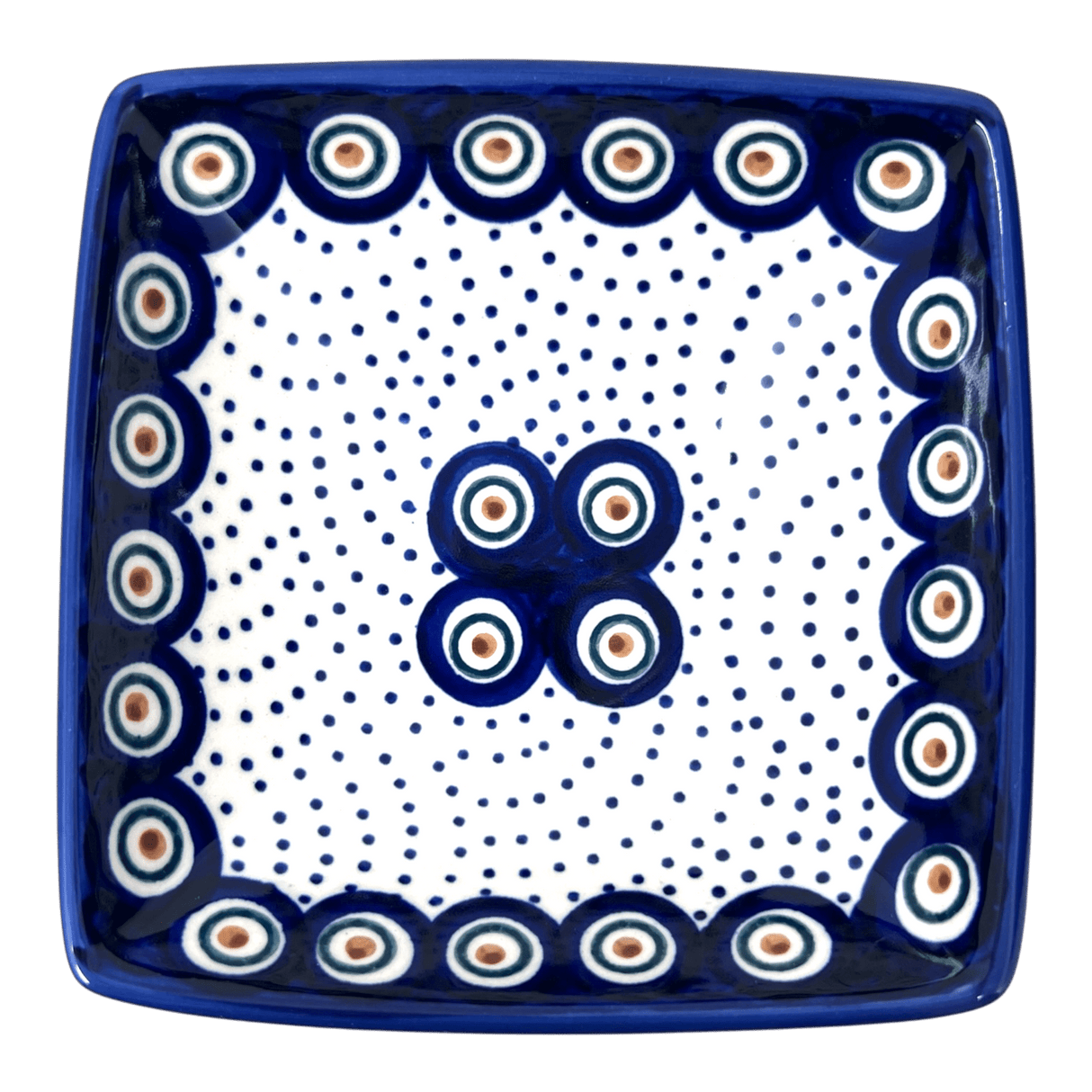 Bowl, Square, Nut, Small, 5.25" in "Peacock Dot" by Manufaktura | M105U-54K