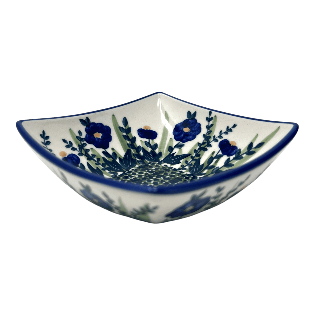 Bowl, Square, Nut, Small, 5.25" in "Bouncing Blue Blossoms" by Manufaktura | M105U-IM03