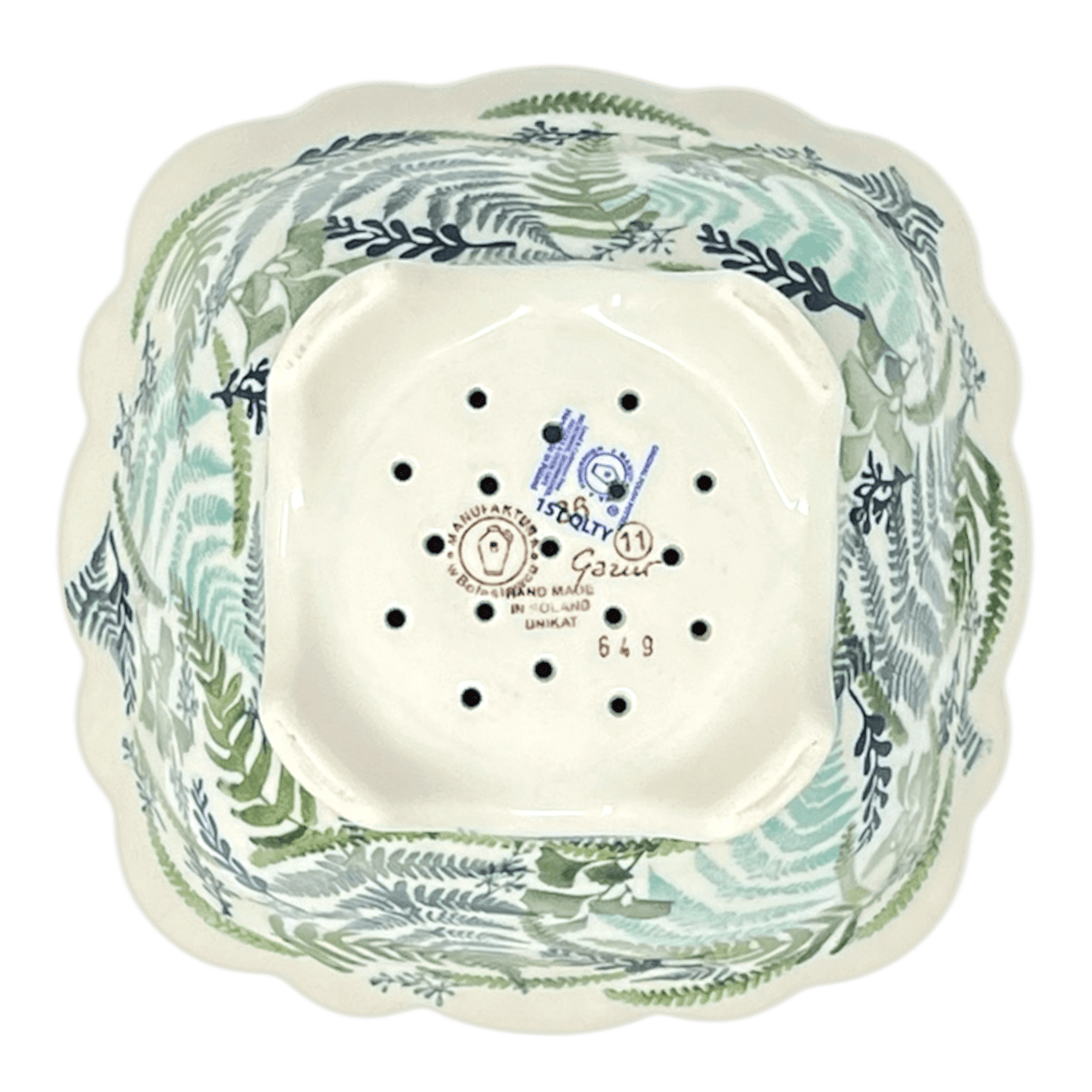 Bowl, Square, Fancy, Berry Bowl, 7.5" in "Scattered Ferns" by Manufaktura | M107S-GZ39