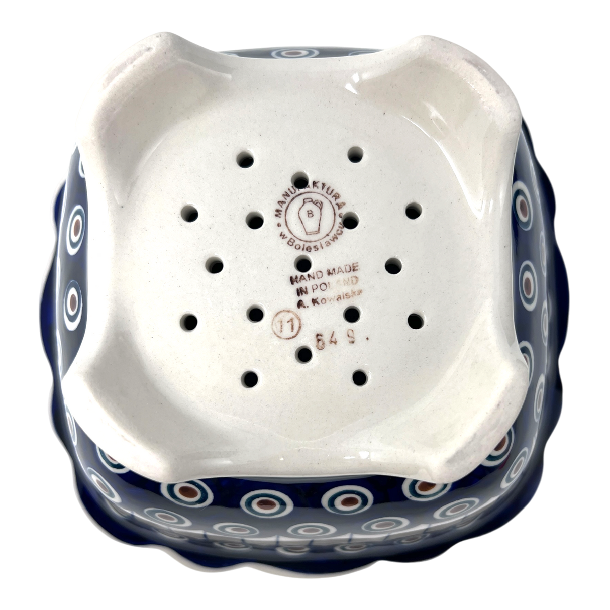 Bowl, Square, Fancy, Berry Bowl, 7.5" in "Peacock in Line" by Manufaktura | M107T-54A