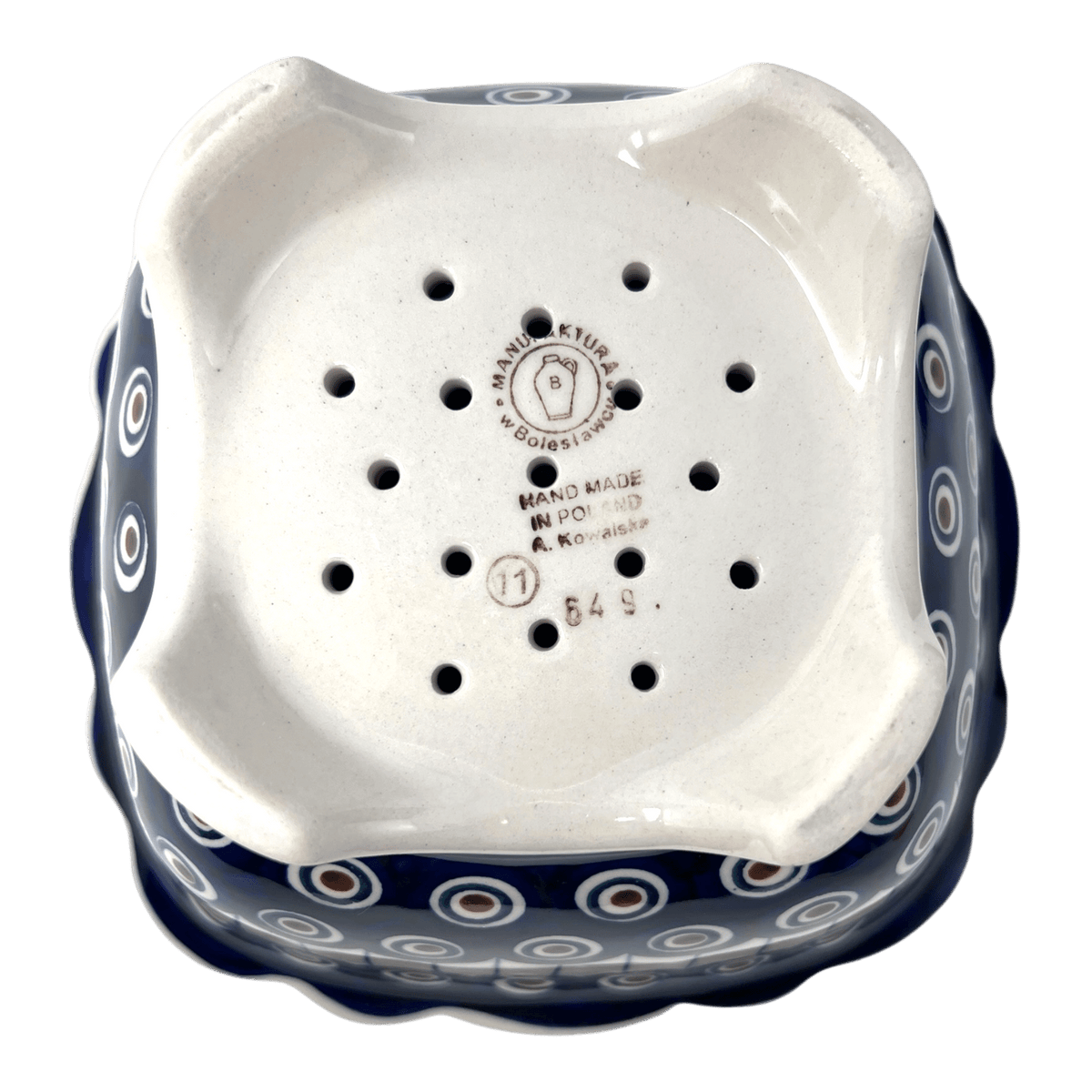 Bowl, Square, Fancy, Berry Bowl, 7.5" in "Peacock in Line" by Manufaktura | M107T-54A
