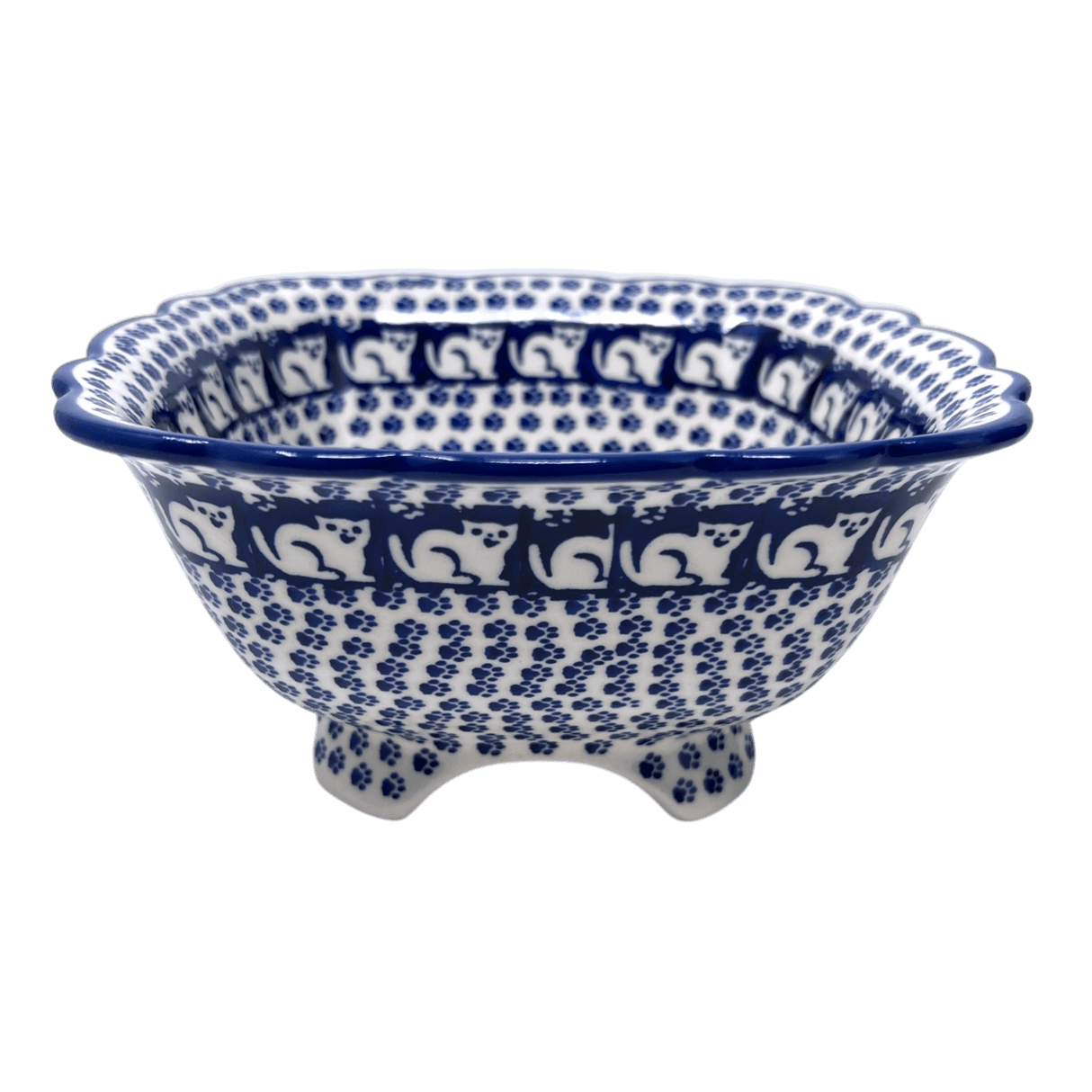 Bowl, Square, Fancy, Berry Bowl, 7.5" in "Kitty Cat Path" by Manufaktura | M107T-KOT6