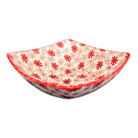 A picture of a Polish Pottery Medium Nut Dish (Scarlet Daisy) | M113U-AS73 as shown at PolishPotteryOutlet.com/products/medium-nut-dish-scarlet-daisy-m113u-as73
