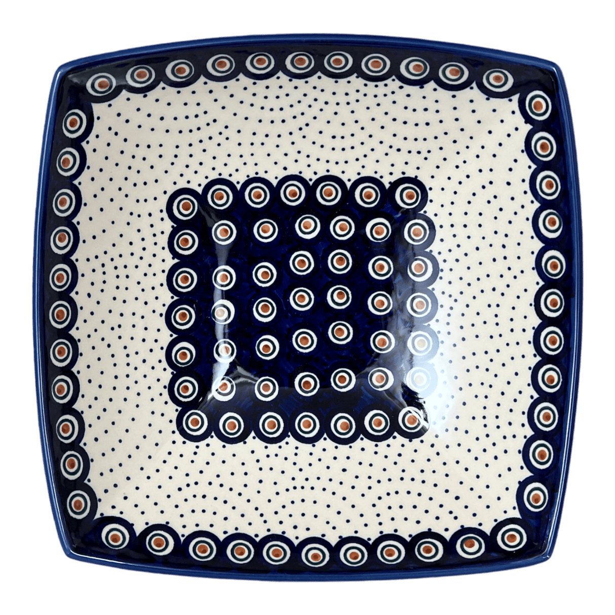 Bowl, Square, Nut, Large, 10.5" in "Peacock Dot" by Manufaktura | M121U-54K