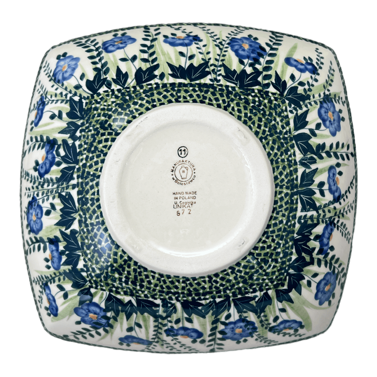 Bowl, Square, Nut, Large, 10.5" in "Bouncing Blue Blossoms" by Manufaktura | M121U-IM03