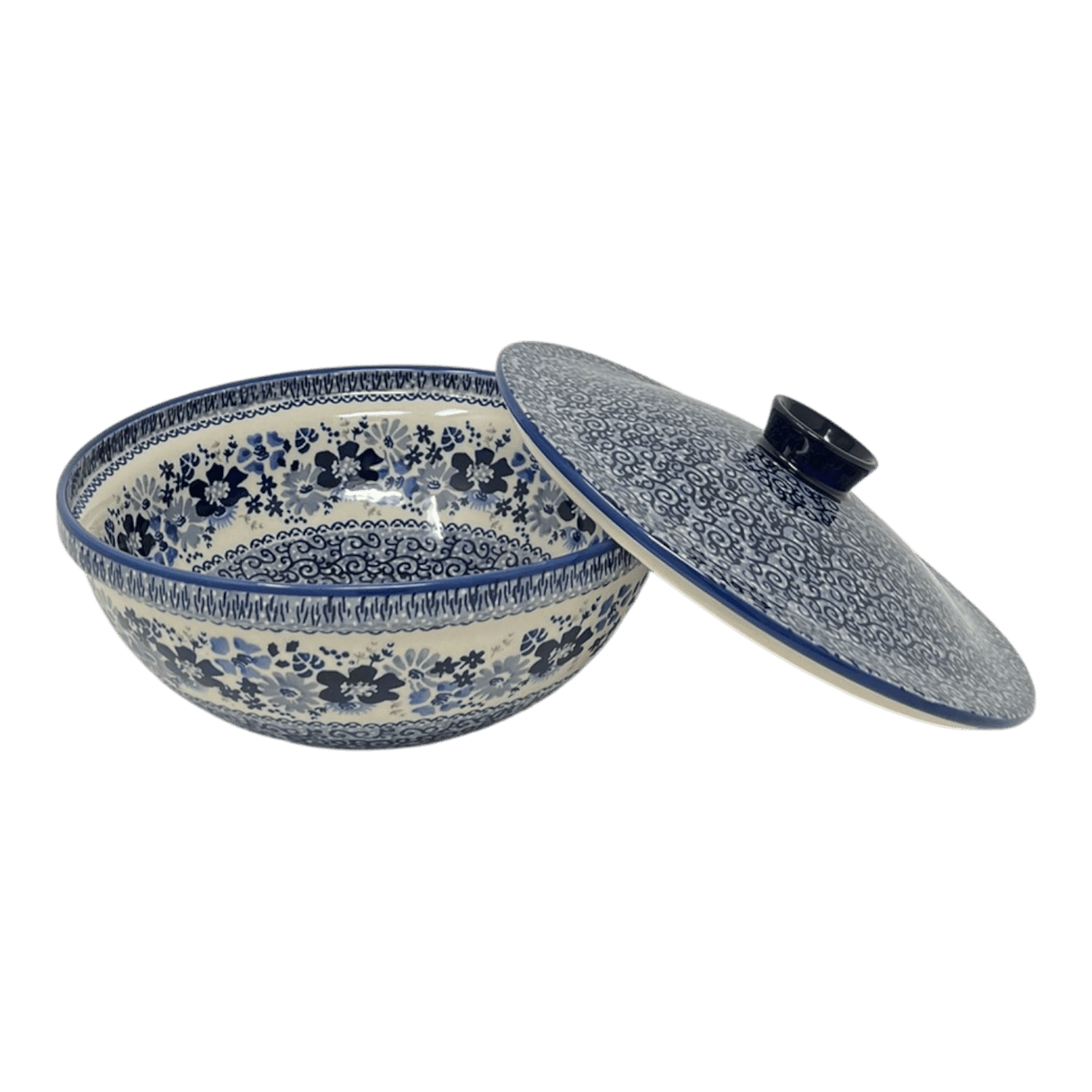 Bowl, Round, with Lid, 9.5" in "Blue Life" by Manufaktura | M159S-EO39