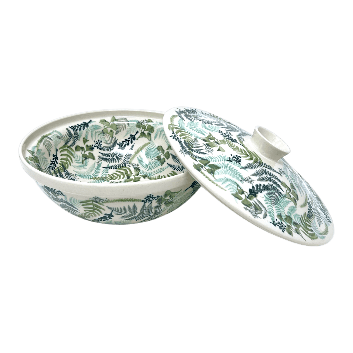 Bowl, Round, with Lid, 9.5" in "Scattered Ferns" by Manufaktura | M159S-GZ39