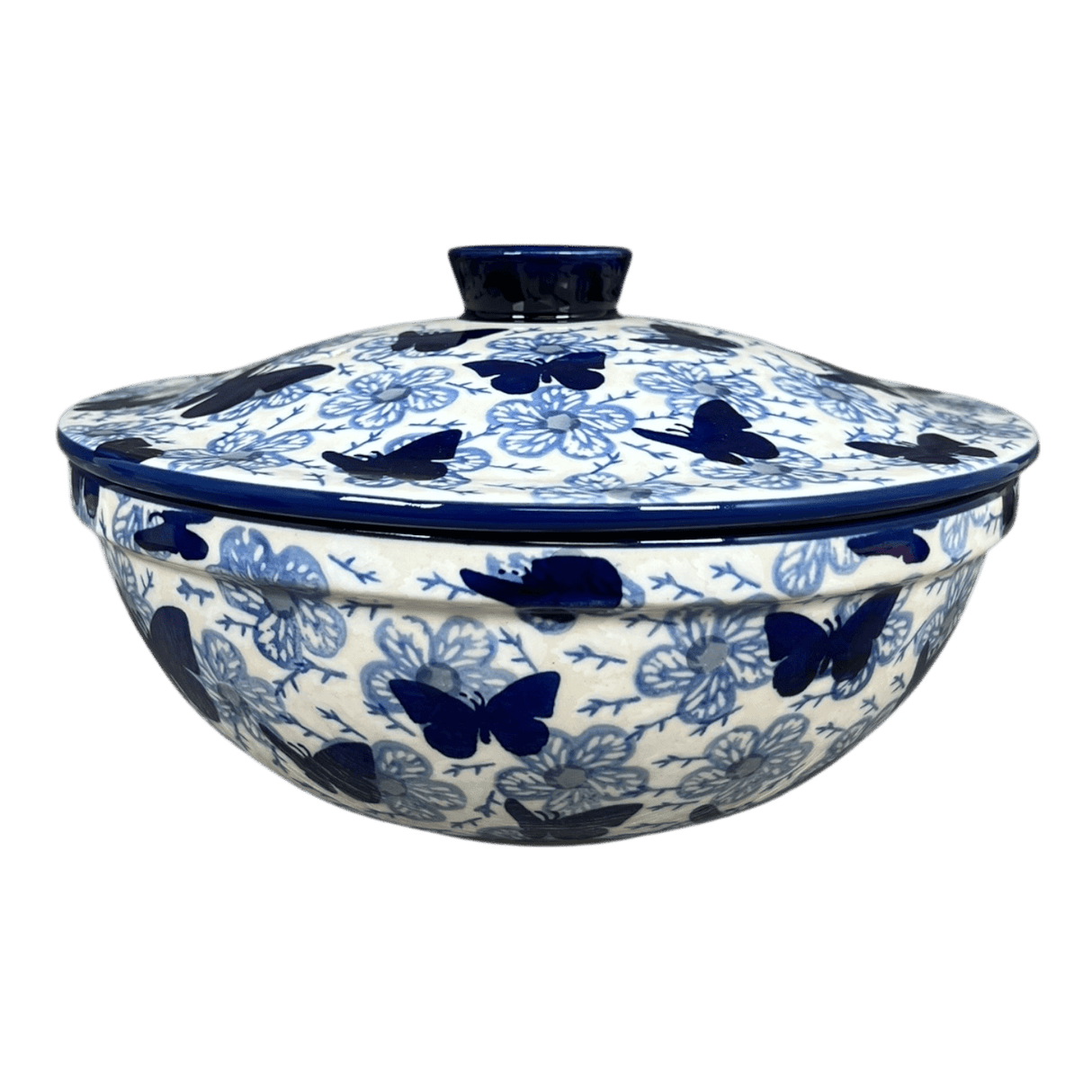 Bowl, Round, with Lid, 9.5" in "Blue Butterfly" by Manufaktura | M159U-AS58