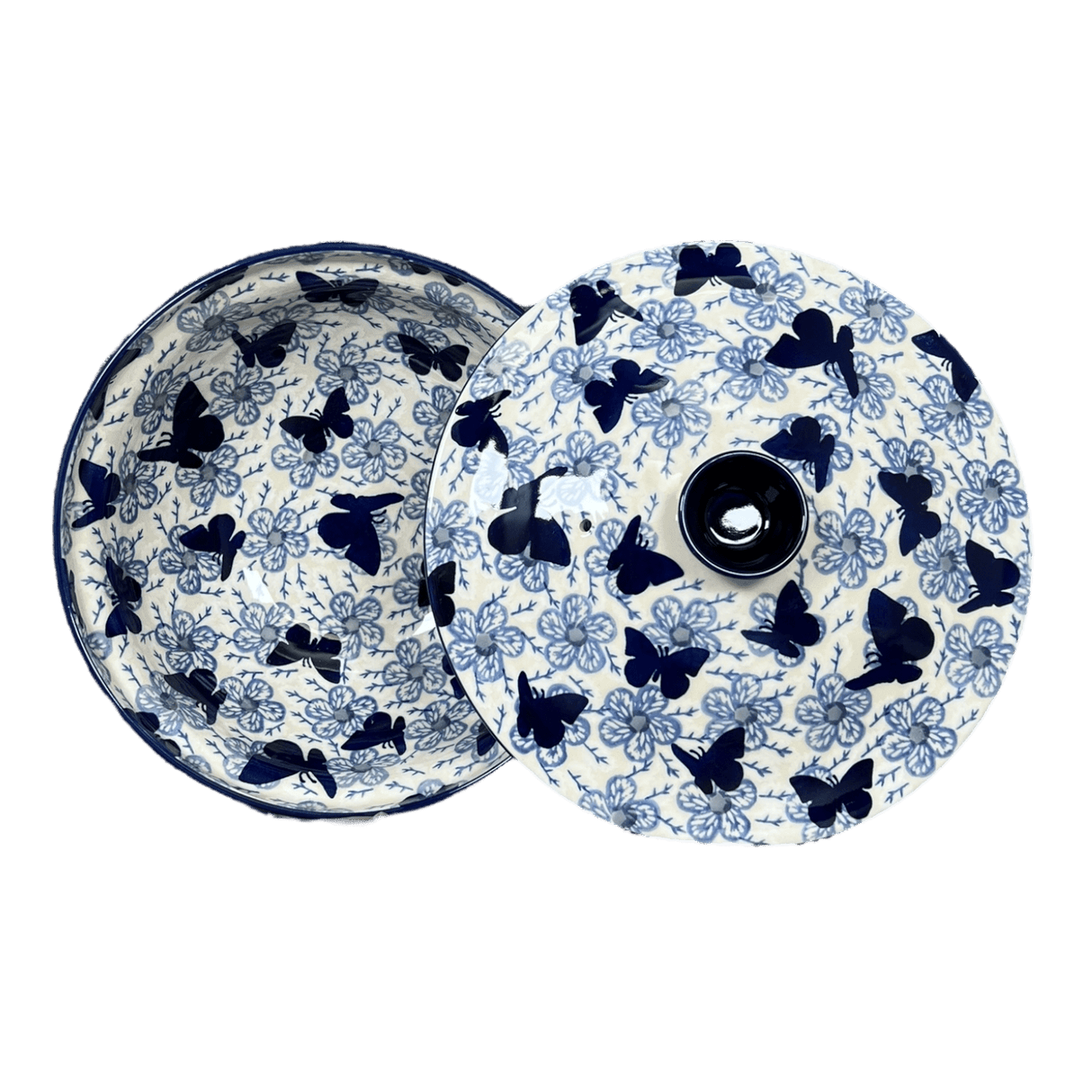 Bowl, Round, with Lid, 9.5" in "Blue Butterfly" by Manufaktura | M159U-AS58