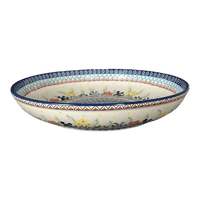 A picture of a Polish Pottery 11.75" Shallow Salad Bowl (Beautiful Botanicals) | M173S-DPOG as shown at PolishPotteryOutlet.com/products/11-75-bowl-beautiful-botanicals-m173s-dpog