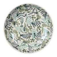 A picture of a Polish Pottery 11.75" Shallow Salad Bowl (Scattered Ferns) | M173S-GZ39 as shown at PolishPotteryOutlet.com/products/11-75-bowl-scattered-ferns-m173s-gz39