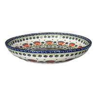 A picture of a Polish Pottery 11.75" Shallow Salad Bowl (Floral Fans) | M173S-P314 as shown at PolishPotteryOutlet.com/products/11-75-shallow-salad-bowl-floral-fans-m173s-p314