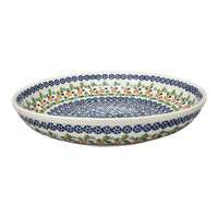 A picture of a Polish Pottery 11.75" Shallow Salad Bowl (Holly In Bloom) | M173T-IN13 as shown at PolishPotteryOutlet.com/products/11-75-shallow-salad-bowl-holly-in-bloom-m173t-in13