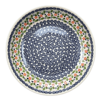 A picture of a Polish Pottery 11.75" Shallow Salad Bowl (Holly In Bloom) | M173T-IN13 as shown at PolishPotteryOutlet.com/products/11-75-shallow-salad-bowl-holly-in-bloom-m173t-in13