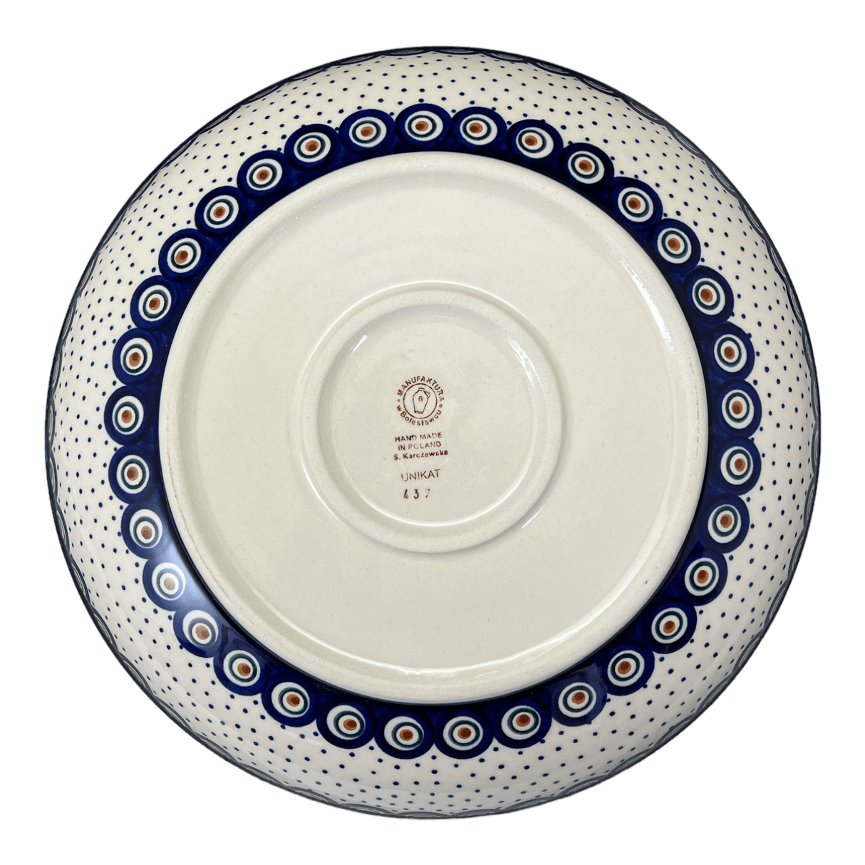 Bowl, Round, Shallow, Salad, 11.75" in "Peacock Dot" by Manufaktura | M173U-54K