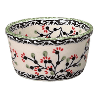 A picture of a Polish Pottery Ramekin (Cherry Blossom) | M178S-DPGJ as shown at PolishPotteryOutlet.com/products/ramekin-creme-brulee-dish-cherry-blossom-m178s-dpgj
