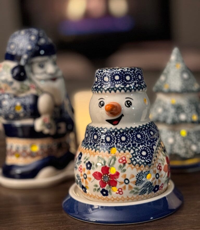 Luminary, Snowman, 5" in "Pink Poinsettia" by Manufaktura | L026S-PS14