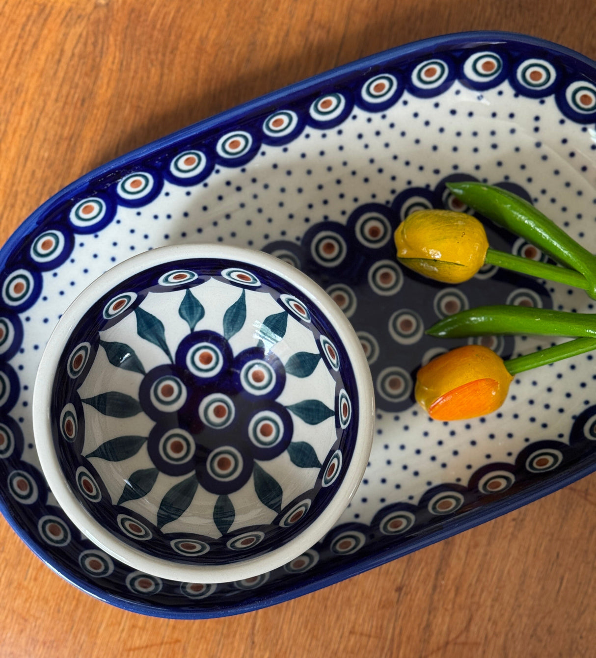 Plate, Roaster, Oval, 7"x11" in "Peacock Dot" by Manufaktura | P099U-54K