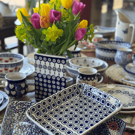 Vase, Triangular, 8" x 4.75" in "English Blue" by Manufaktura | W027U-AS53